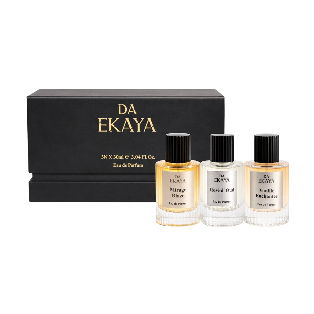 Unisex Perfume Gift Set – 3 x 30ML (Mirage Blaze • Rosé d’Oud • Vanille Enchantée)